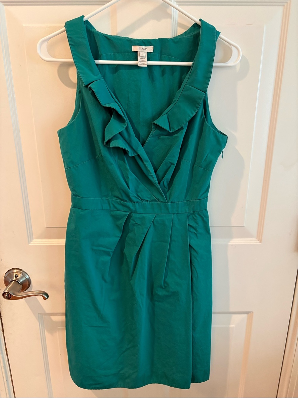 J. Crew Teal Ruffle-Front Sleeveless Midi Dress